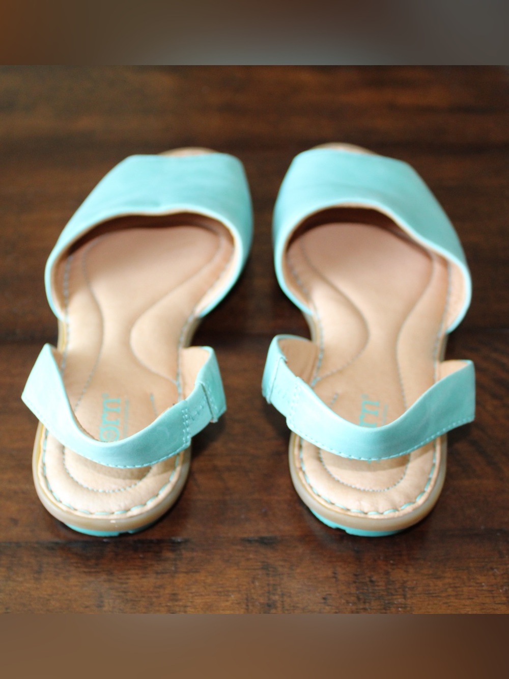 Born Aqua Leather Slingback Sandals 9M Comfort Coastal Chic - Picture 12 of 12